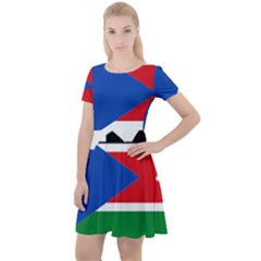 South Sudan Flag Map Geography Cap Sleeve Velour Dress  by Sapixe