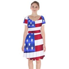 America Usa United States Flag Short Sleeve Bardot Dress by Sapixe
