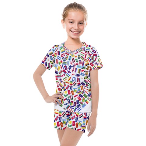 Heart Flags Countries United Unity Kids  Mesh Tee And Shorts Set by Sapixe