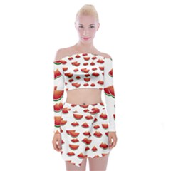 Summer Watermelon Pattern Off Shoulder Top With Mini Skirt Set by Pakrebo