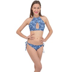 Abstract Blue Diving Fresh Cross Front Halter Bikini Set by HermanTelo