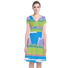 Nature Tree Water Grass Sun Short Sleeve Front Wrap Dress by Pakrebo