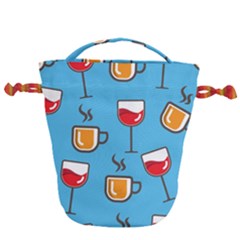 Cups And Mugs Blue Drawstring Bucket Bag by HermanTelo