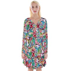 Colorful Paint Strokes On A White Background                                     Long Sleeve Front Wrap Dress by LalyLauraFLM