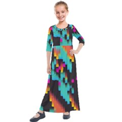 Rectangles In Retro Colors                                 Kids  Quarter Sleeve Maxi Dress by LalyLauraFLM