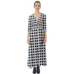 Black Flower On Blue White Pattern Button Up Boho Maxi Dress by BrightVibesDesign