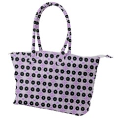 Black Flower On Pink White Pattern Canvas Shoulder Bag by BrightVibesDesign