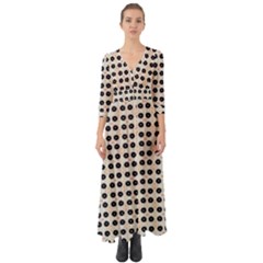 Black Flower On Yellow White Pattern Button Up Boho Maxi Dress by BrightVibesDesign