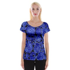 Neon Abstract Cobalt Blue Wood Cap Sleeve Top by Bajindul