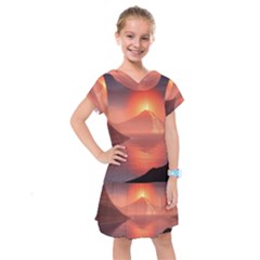 Volcano Lava Landscape Glow Lake Kids  Drop Waist Dress by Simbadda
