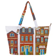 City Buildings Brick Architecture Full Print Shoulder Bag by Simbadda