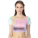 Kawaii Pixel City Short Sleeve Crop Top View1