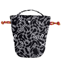 Unfinishedbusiness Black On White Drawstring Bucket Bag by designsbyamerianna