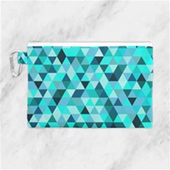 Teal Triangles Pattern Canvas Cosmetic Bag (large) by LoolyElzayat