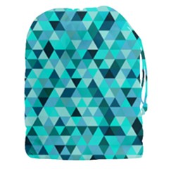Teal Triangles Pattern Drawstring Pouch (xxxl) by LoolyElzayat