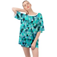 Teal Triangles Pattern Oversized Chiffon Top by LoolyElzayat