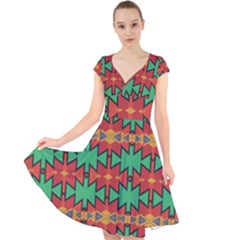 Tribal Pattern                                      Cap Sleeve Front Wrap Midi Dress by LalyLauraFLM