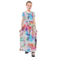 Paint Splashes Canvas                                    Kids  Short Sleeve Maxi Dress by LalyLauraFLM