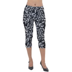 Fabric Pattern Flower Lightweight Velour Capri Leggings  by Bajindul