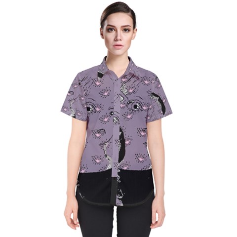 Wide Eyed Girl Grey Lilac Women s Short Sleeve Shirt by snowwhitegirl