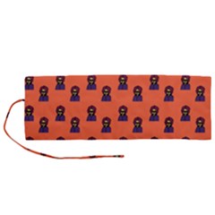 Nerdy 60s  Girl Pattern Orange Roll Up Canvas Pencil Holder (m) by snowwhitegirl