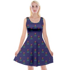 Nerdy 60s  Girl Pattern Blue Reversible Velvet Sleeveless Dress by snowwhitegirl