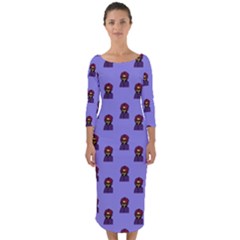 Nerdy 60s  Girl Pattern Purple Quarter Sleeve Midi Bodycon Dress by snowwhitegirl