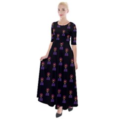Nerdy 60s  Girl Pattern Black Half Sleeves Maxi Dress by snowwhitegirl