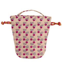 Cherries An Bats Peach Drawstring Bucket Bag by snowwhitegirl