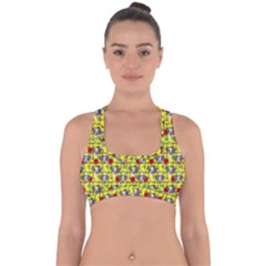 Heart Skeleton Face Pattern Yellow Cross Back Hipster Bikini Top  by snowwhitegirl