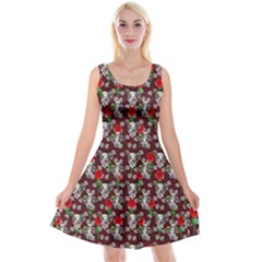 Heart Skeleton Face Pattern Burgundy Reversible Velvet Sleeveless Dress by snowwhitegirl
