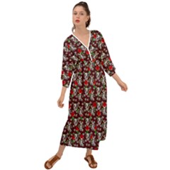 Heart Skeleton Face Pattern Burgundy Grecian Style  Maxi Dress by snowwhitegirl