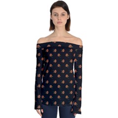 Peach Rose Black Off Shoulder Long Sleeve Top by snowwhitegirl