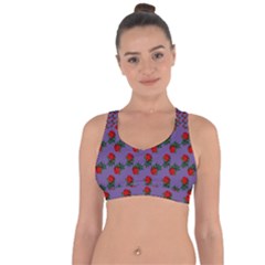 Red Roses Purple Vintage Cross String Back Sports Bra by snowwhitegirl