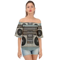 Radio Cassette Speaker Sound Audio Off Shoulder Short Sleeve Top by Simbadda