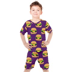 Burger Pattern Kids  Tee And Shorts Set by bloomingvinedesign