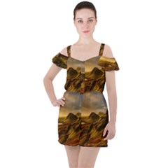 Painting Oil Painting Photo Painting Ruffle Cut Out Chiffon Playsuit by Sudhe