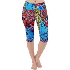 Graffiti Wall Mural Painting Arts Lightweight Velour Cropped Yoga Leggings by Simbadda