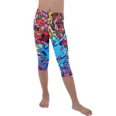 Graffiti Wall Mural Painting Arts Kids  Lightweight Velour Capri Leggings  by Simbadda