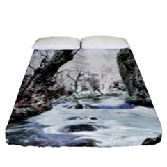 Tree Waterfall Landscape Nature Fitted Sheet (queen Size) by Simbadda