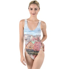 Architecture City Buildings River High Leg Strappy Swimsuit by Simbadda
