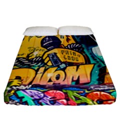 Graffiti Street Art Mountains Wall Fitted Sheet (queen Size) by Simbadda