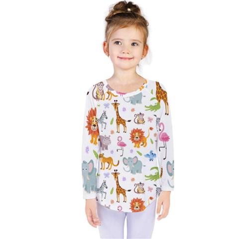 Children Seamless Wallpaper With Cute Funny Baby Savanna Animals Kids  Long Sleeve Tee by Vaneshart