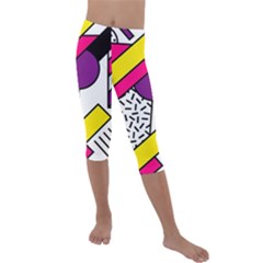Memphis Colorful Background With Stroke Kids  Lightweight Velour Capri Leggings  by Vaneshart