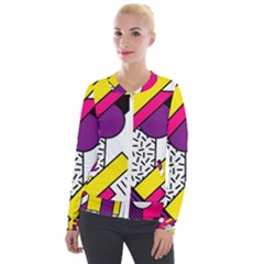Memphis Colorful Background With Stroke Velour Zip Up Jacket by Vaneshart