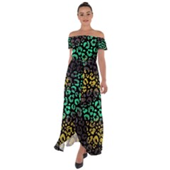 Abstract Geometric Seamless Pattern With Animal Print Off Shoulder Open Front Chiffon Dress by Vaneshart