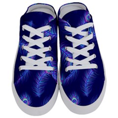 Seamless Pattern With Colorful Peacock Feathers Dark Blue Background Half Slippers by Vaneshart