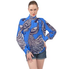 Peacock Bird Feathers Seamless Background Pattern High Neck Long Sleeve Chiffon Top by Vaneshart