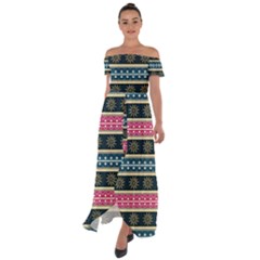 African Seamless Pattern Abstract Background Hand Drawn Off Shoulder Open Front Chiffon Dress by Vaneshart