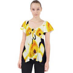 Yellow And Orange Tulip Lace Front Dolly Top by okhismakingart